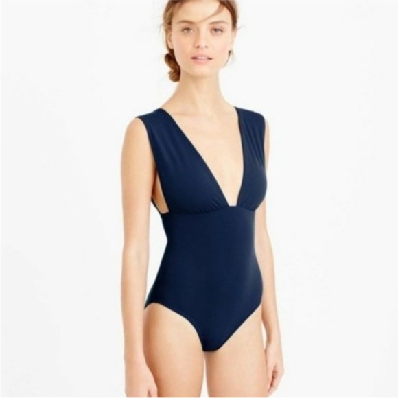 J. Crew Navy Plunge V-neck One Piece Swimsuit 10 - Picture 1 of 12